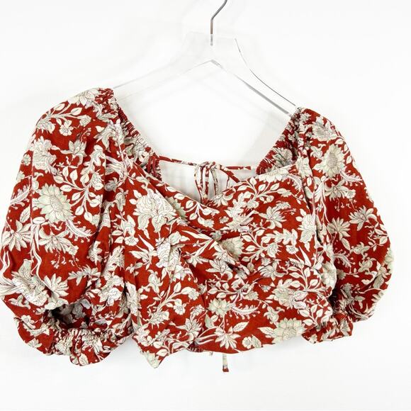 Free People Sunday Floral Linen Blend Puff Sleeve Crop Top S - Picture 4 of 7